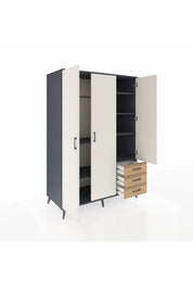 Kronos Dolap 6 Raflı 3 Çekmeceli Tek Askılı 132x59x195 Antrasit-Aytaşı/Çam