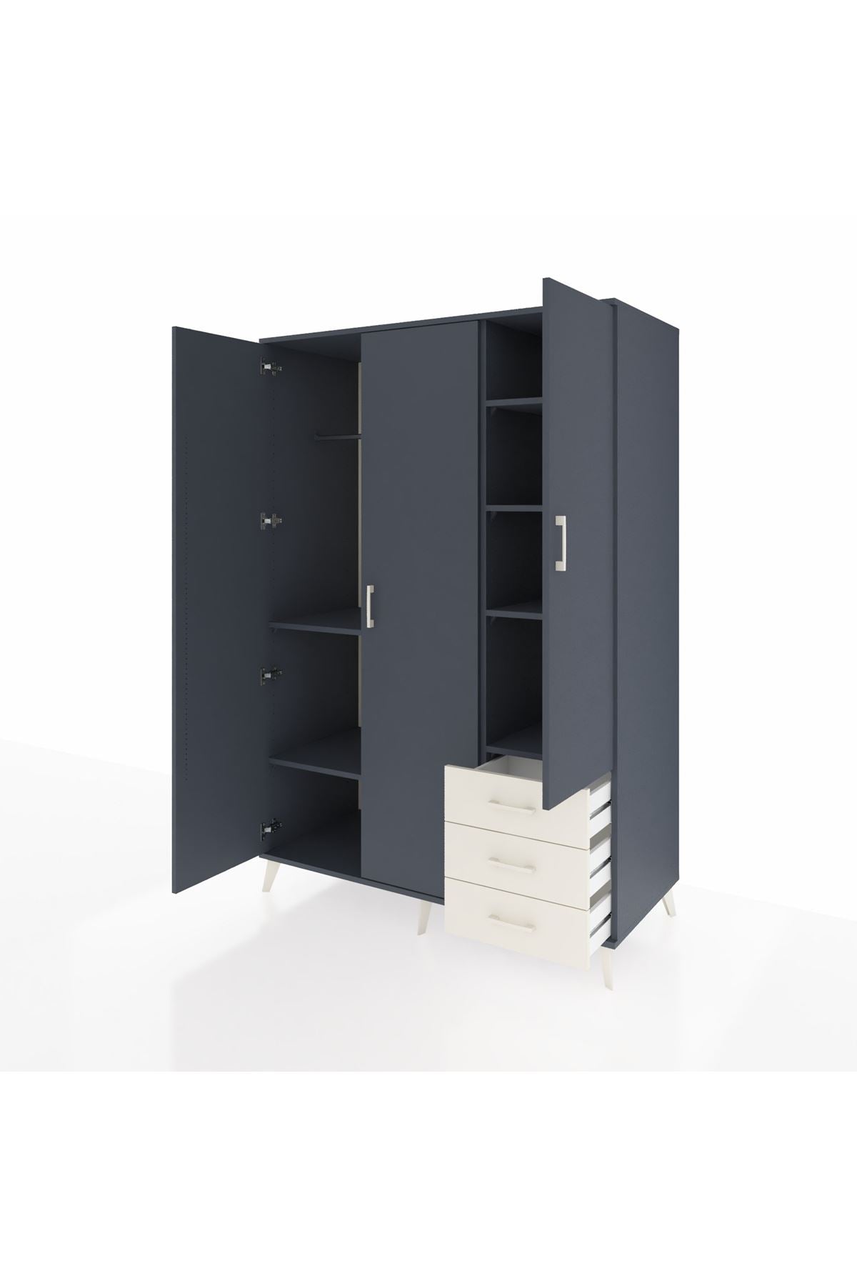 Kronos Dolap 6 Raflı 3 Çekmeceli Tek Askılı 132x59x195 Antrasit-Antrasit/Aytaşı