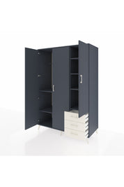 Kronos Dolap 6 Raflı 3 Çekmeceli Tek Askılı 132x59x195 Antrasit-Antrasit/Aytaşı