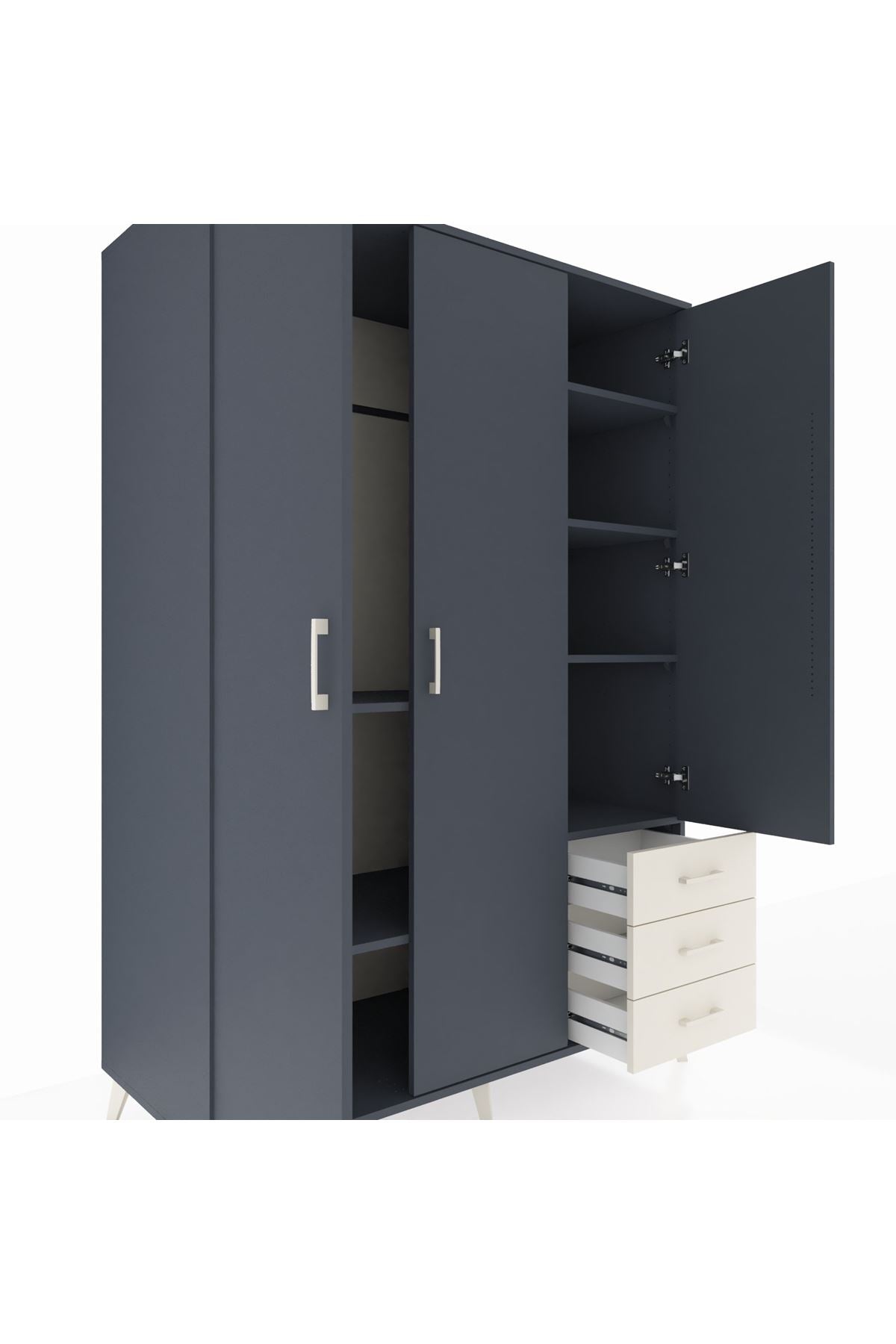 Kronos Dolap 6 Raflı 3 Çekmeceli Tek Askılı 132x59x195 Antrasit-Antrasit/Aytaşı