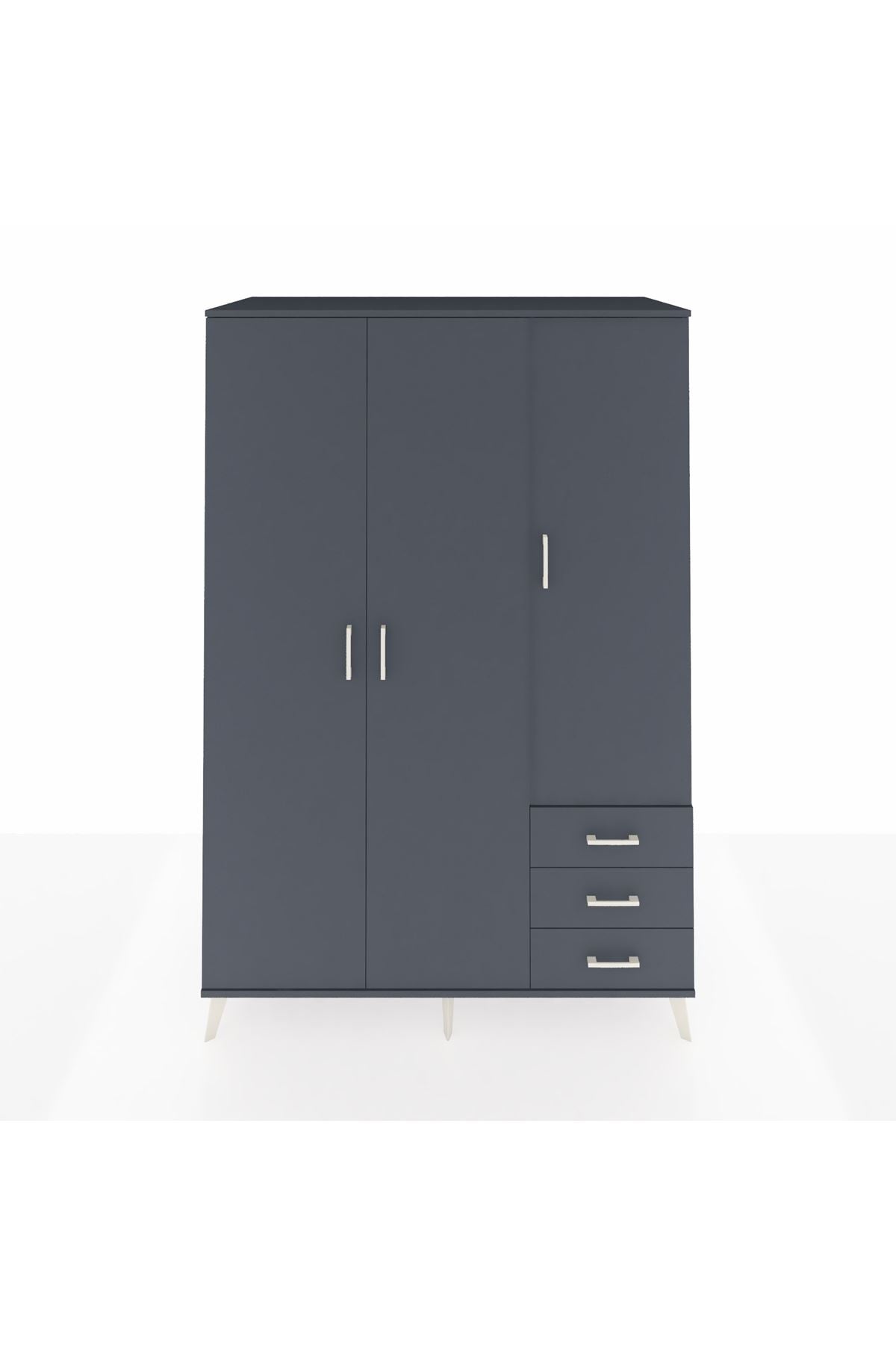 Kronos Dolap 6 Raflı 3 Çekmeceli Tek Askılı 132x59x195 Antrasit-Antrasit/Antrasit