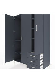 Kronos Dolap 6 Raflı 3 Çekmeceli Tek Askılı 132x59x195 Antrasit-Antrasit/Antrasit