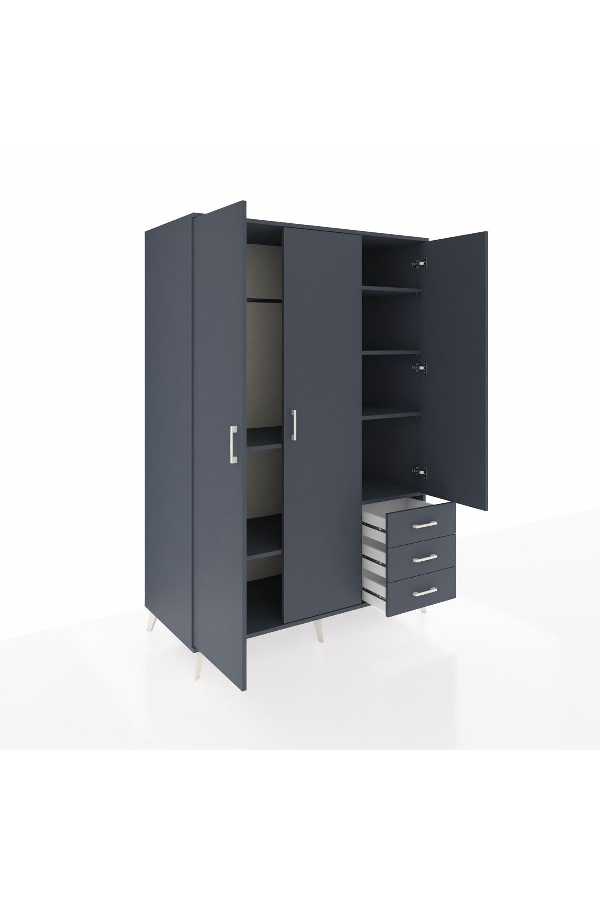 Kronos Dolap 6 Raflı 3 Çekmeceli Tek Askılı 132x59x195 Antrasit-Antrasit/Antrasit