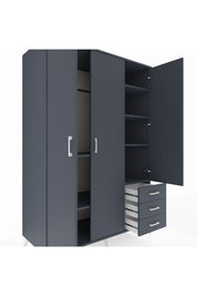 Kronos Dolap 6 Raflı 3 Çekmeceli Tek Askılı 132x59x195 Antrasit-Antrasit/Antrasit