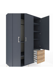 Kronos Dolap 6 Raflı 3 Çekmeceli Tek Askılı 132x59x195 Antrasit-Antrasit/Çam