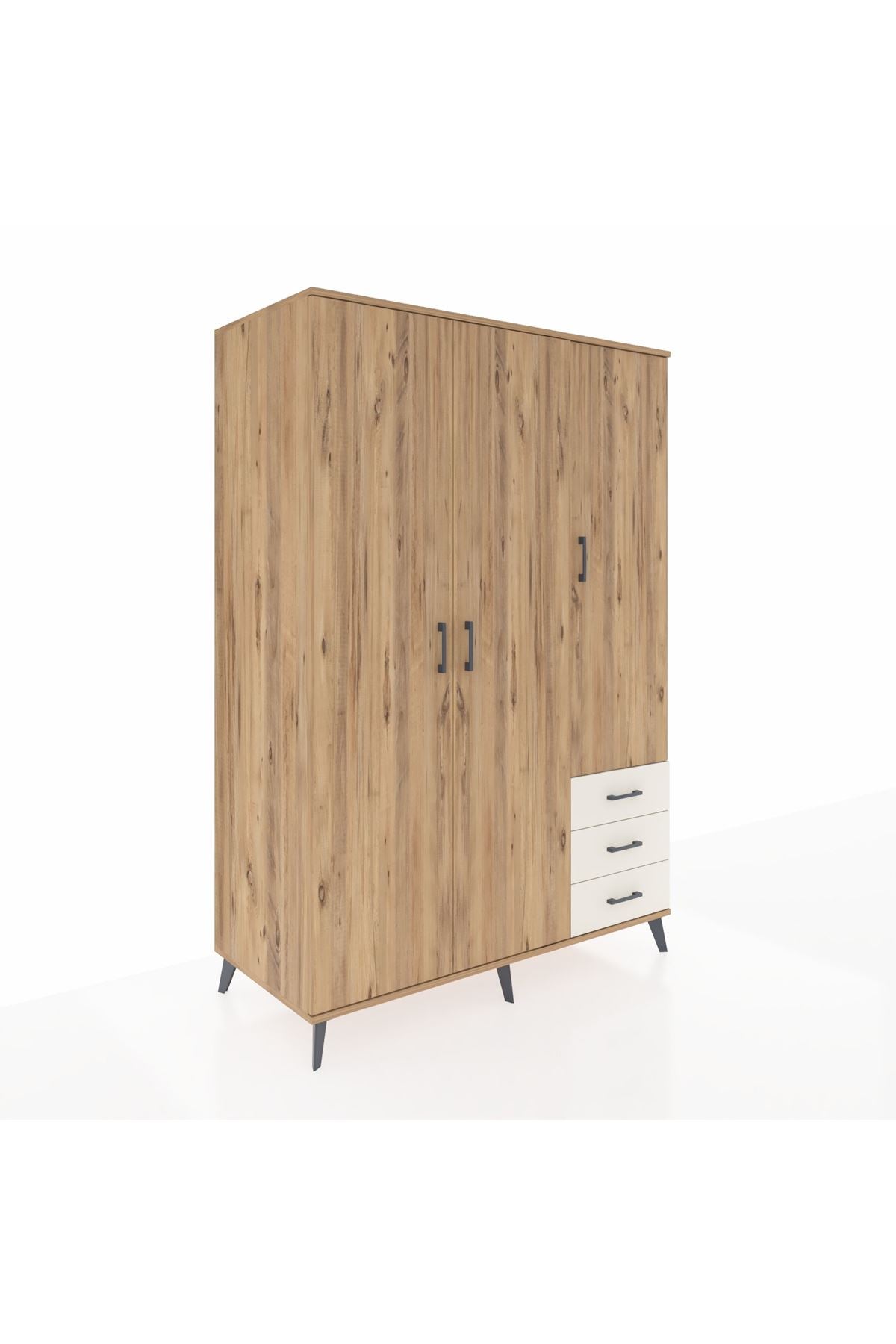 Kronos Dolap 6 Raflı 3 Çekmeceli Tek Askılı 132x59x195 Çam-Çam/Aytaşı