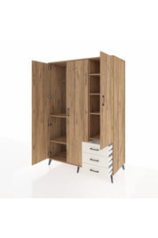 Kronos Dolap 6 Raflı 3 Çekmeceli Tek Askılı 132x59x195 Çam-Çam/Aytaşı