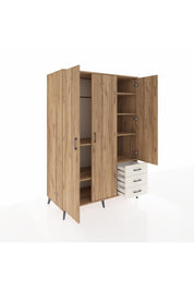 Kronos Dolap 6 Raflı 3 Çekmeceli Tek Askılı 132x59x195 Çam-Çam/Aytaşı