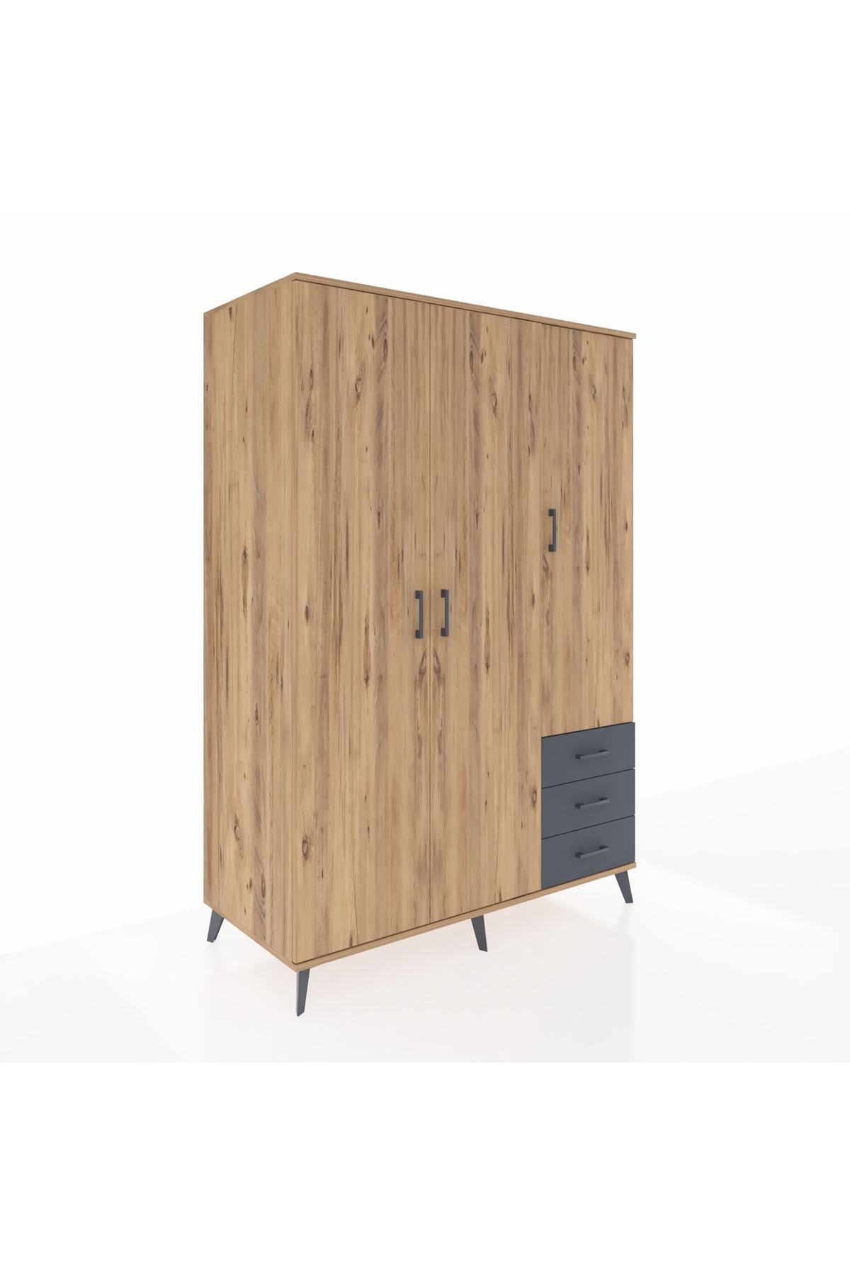 Kronos Dolap 6 Raflı 3 Çekmeceli Tek Askılı 132x59x195 Çam-Çam/Antrasit