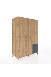 Kronos Dolap 6 Raflı 3 Çekmeceli Tek Askılı 132x59x195 Çam-Çam/Antrasit