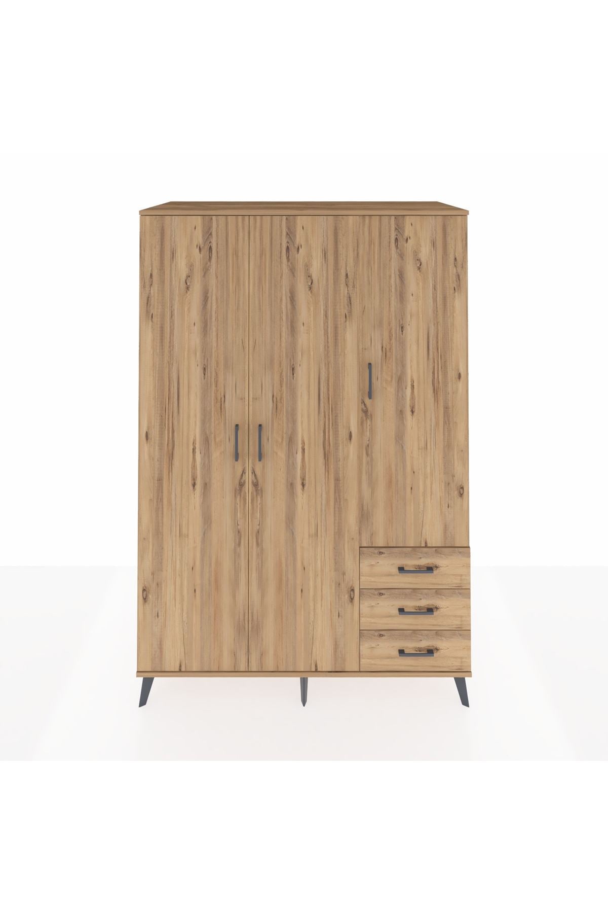 Kronos Dolap 6 Raflı 3 Çekmeceli Tek Askılı 132x59x195 Çam-Çam/Çam