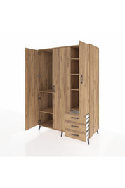 Kronos Dolap 6 Raflı 3 Çekmeceli Tek Askılı 132x59x195 Çam-Çam/Çam