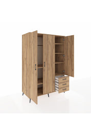 Kronos Dolap 6 Raflı 3 Çekmeceli Tek Askılı 132x59x195 Çam-Çam/Çam