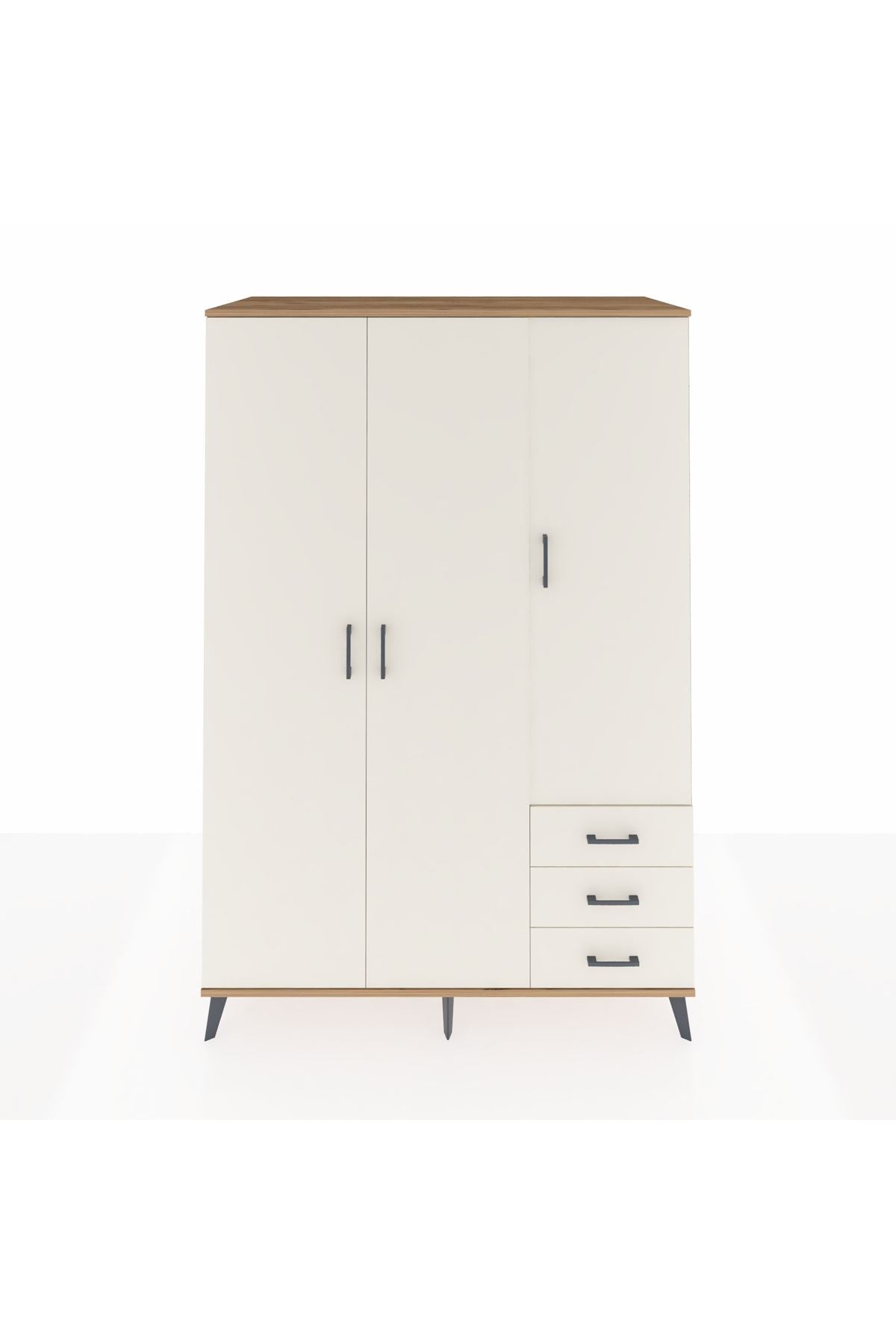 Kronos Dolap 6 Raflı 3 Çekmeceli Tek Askılı 132x59x195 Çam-Aytaşı/Aytaşı