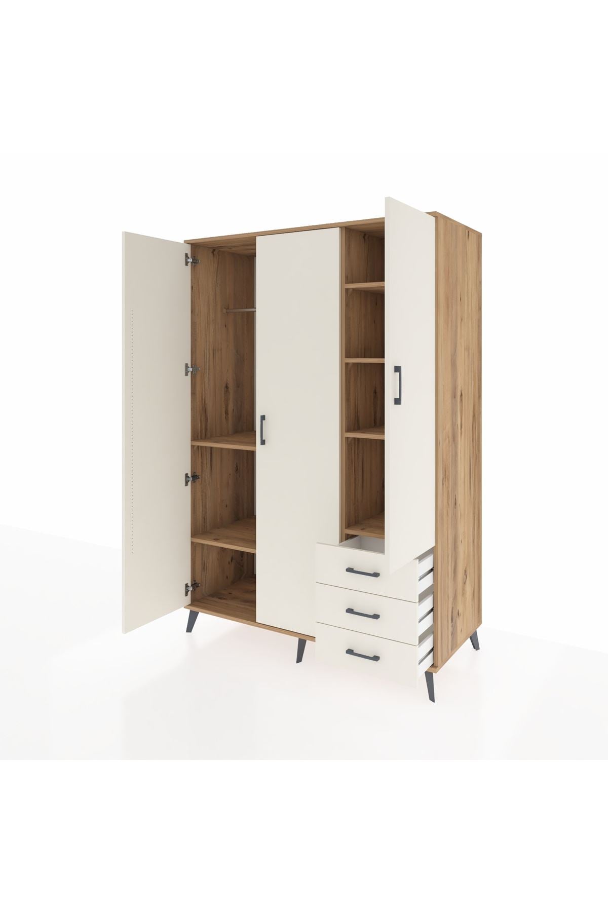 Kronos Dolap 6 Raflı 3 Çekmeceli Tek Askılı 132x59x195 Çam-Aytaşı/Aytaşı