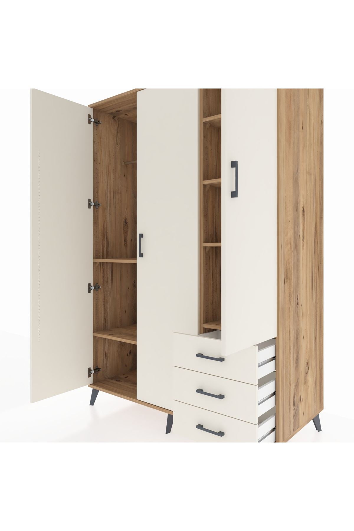 Kronos Dolap 6 Raflı 3 Çekmeceli Tek Askılı 132x59x195 Çam-Aytaşı/Aytaşı