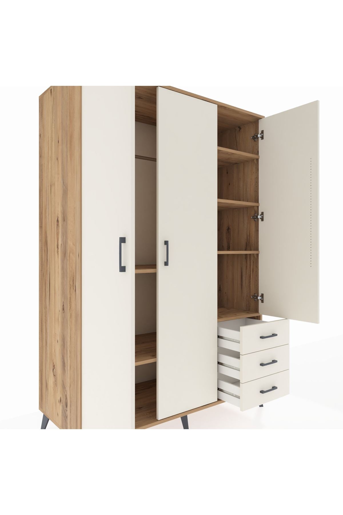 Kronos Dolap 6 Raflı 3 Çekmeceli Tek Askılı 132x59x195 Çam-Aytaşı/Aytaşı