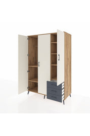 Kronos Dolap 6 Raflı 3 Çekmeceli Tek Askılı 132x59x195 Çam-Aytaşı/Antrasit