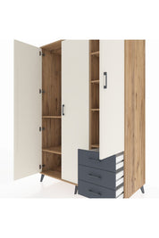 Kronos Dolap 6 Raflı 3 Çekmeceli Tek Askılı 132x59x195 Çam-Aytaşı/Antrasit