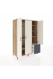 Kronos Dolap 6 Raflı 3 Çekmeceli Tek Askılı 132x59x195 Çam-Aytaşı/Antrasit