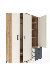 Kronos Dolap 6 Raflı 3 Çekmeceli Tek Askılı 132x59x195 Çam-Aytaşı/Antrasit