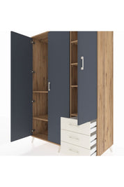 Kronos Dolap 6 Raflı 3 Çekmeceli Tek Askılı 132x59x195 Çam-Antrasit/Aytaşı