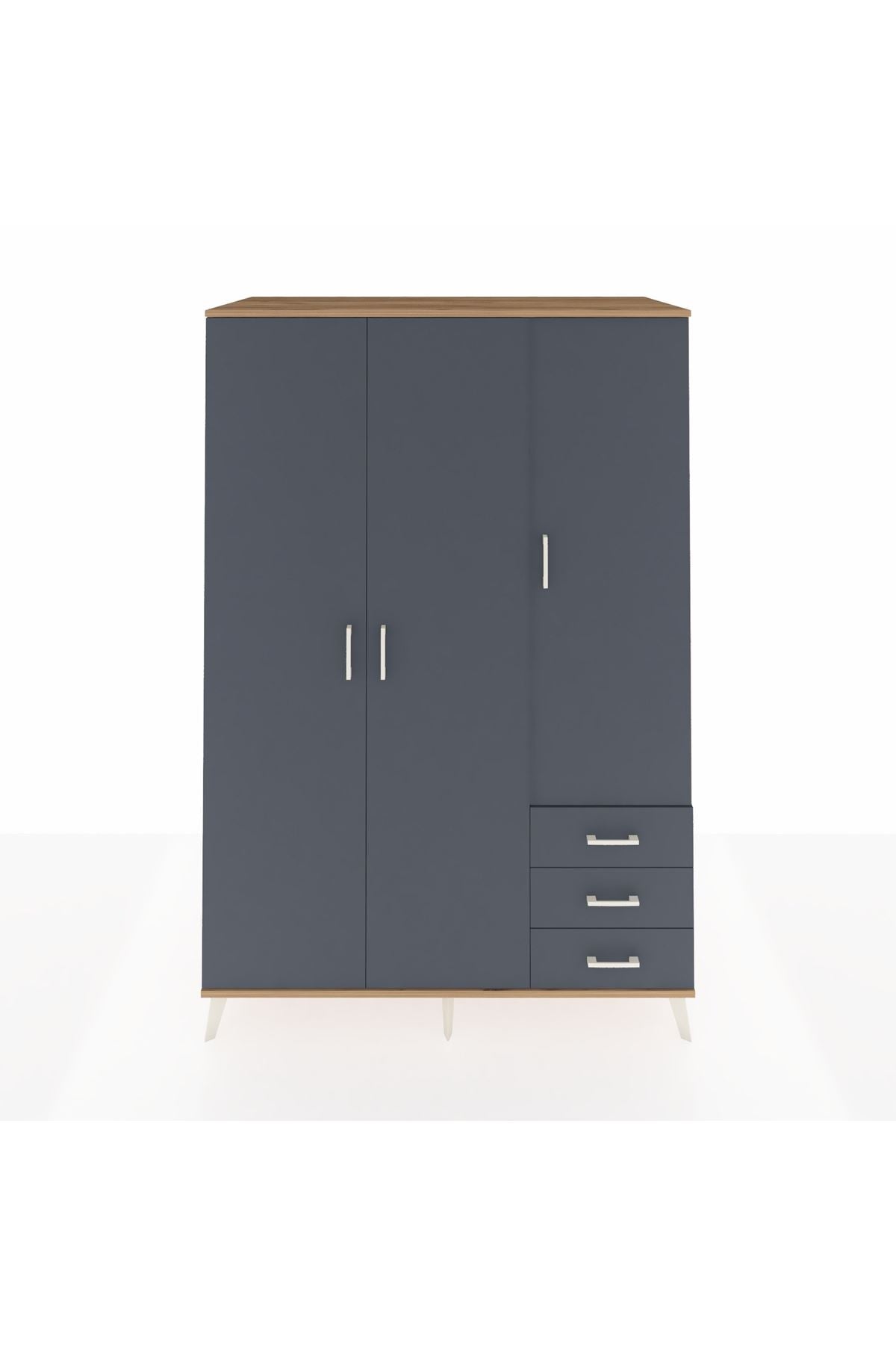 Kronos Dolap 6 Raflı 3 Çekmeceli Tek Askılı 132x59x195 Çam-Antrasit/Antrasit