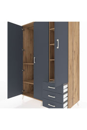 Kronos Dolap 6 Raflı 3 Çekmeceli Tek Askılı 132x59x195 Çam-Antrasit/Antrasit