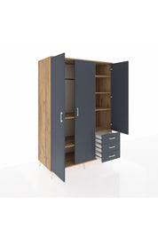 Kronos Dolap 6 Raflı 3 Çekmeceli Tek Askılı 132x59x195 Çam-Antrasit/Antrasit