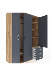 Kronos Dolap 6 Raflı 3 Çekmeceli Tek Askılı 132x59x195 Çam-Antrasit/Antrasit