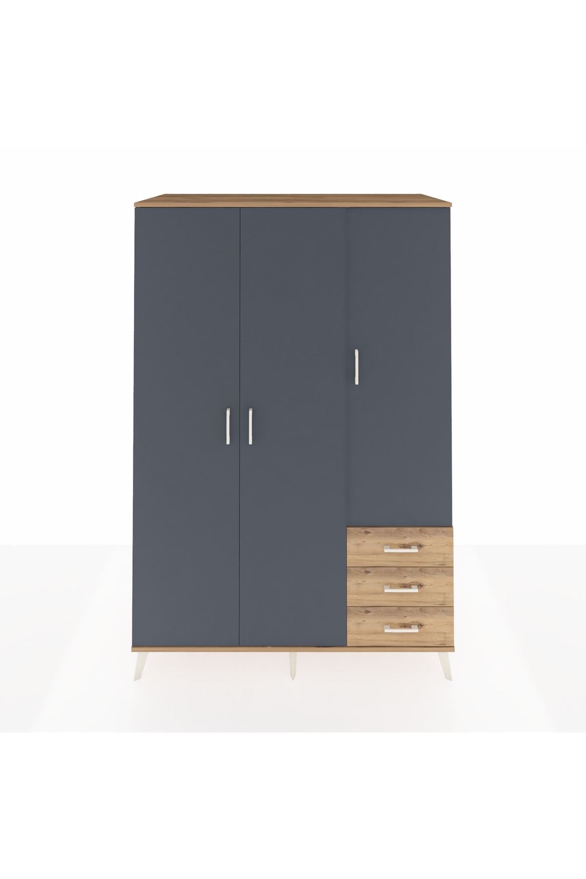 Kronos Dolap 6 Raflı 3 Çekmeceli Tek Askılı 132x59x195 Çam-Antrasit/Çam