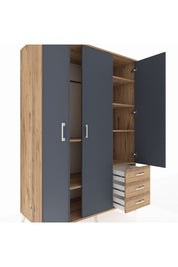 Kronos Dolap 6 Raflı 3 Çekmeceli Tek Askılı 132x59x195 Çam-Antrasit/Çam