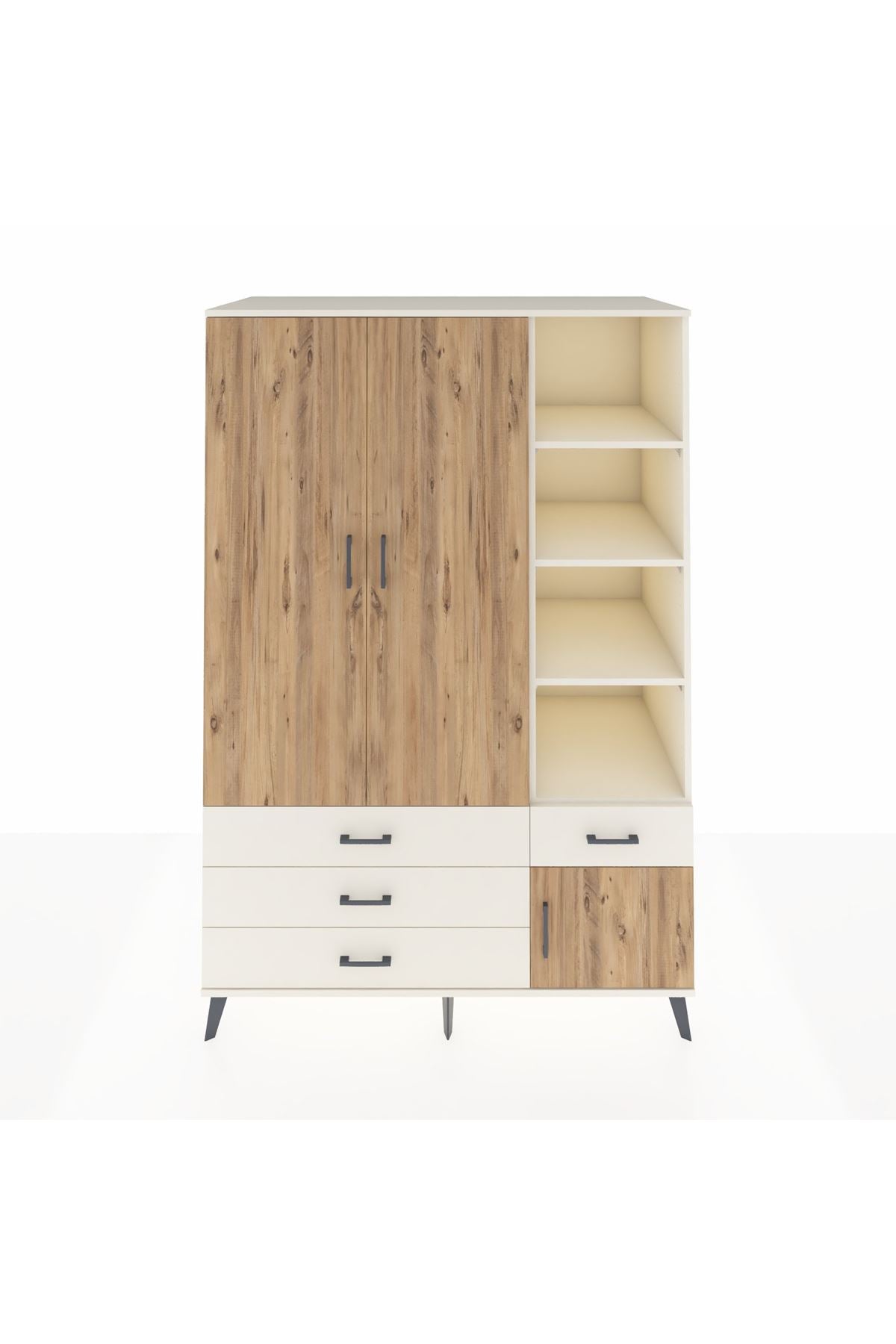 Kronos Dolap 5 Raflı 4 Çekmeceli Tek Askılı 132x59x195 Aytaşı-Çam/Aytaşı