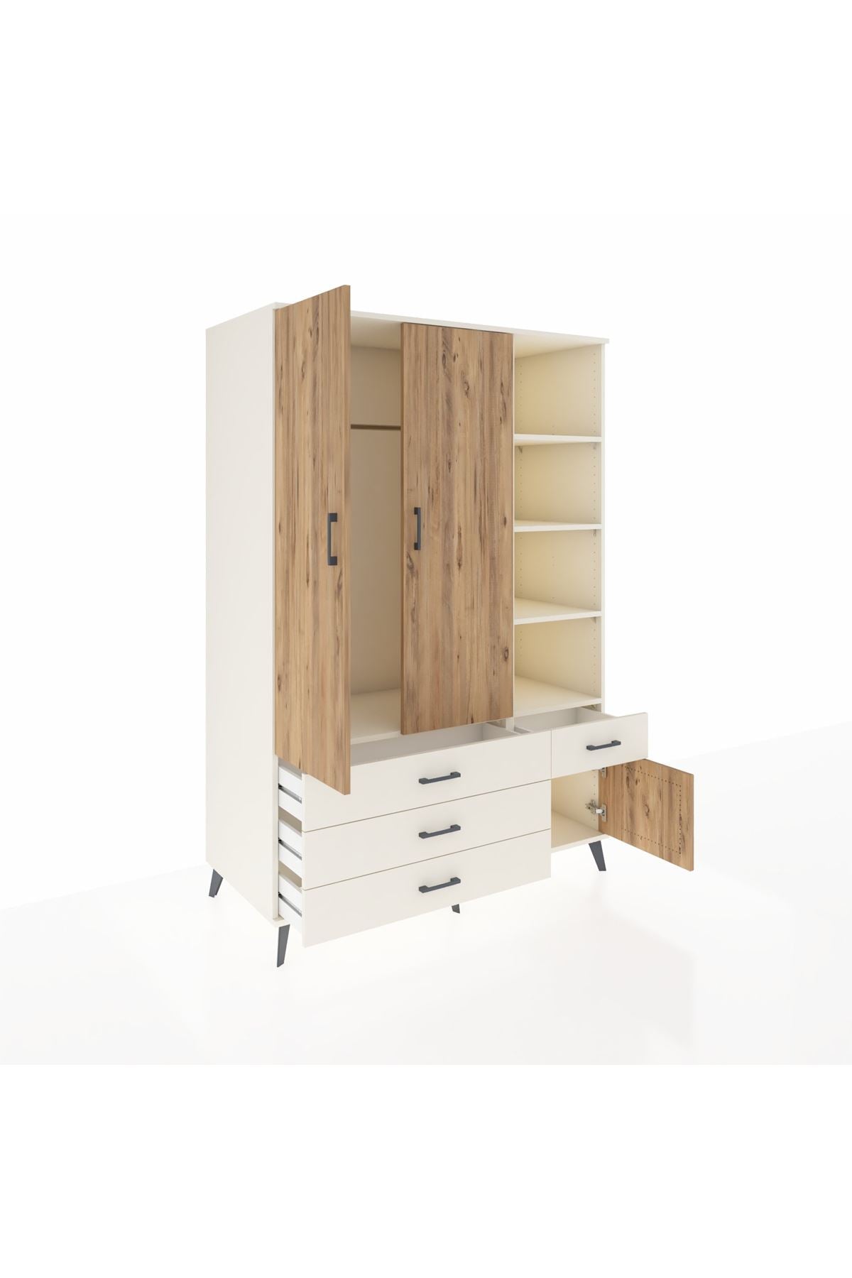 Kronos Dolap 5 Raflı 4 Çekmeceli Tek Askılı 132x59x195 Aytaşı-Çam/Aytaşı