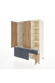 Kronos Dolap 5 Raflı 4 Çekmeceli Tek Askılı 132x59x195 Aytaşı-Çam/Antrasit