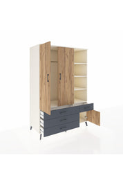 Kronos Dolap 5 Raflı 4 Çekmeceli Tek Askılı 132x59x195 Aytaşı-Çam/Antrasit