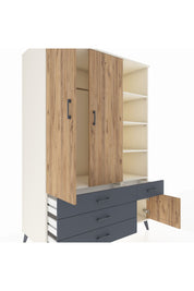 Kronos Dolap 5 Raflı 4 Çekmeceli Tek Askılı 132x59x195 Aytaşı-Çam/Antrasit