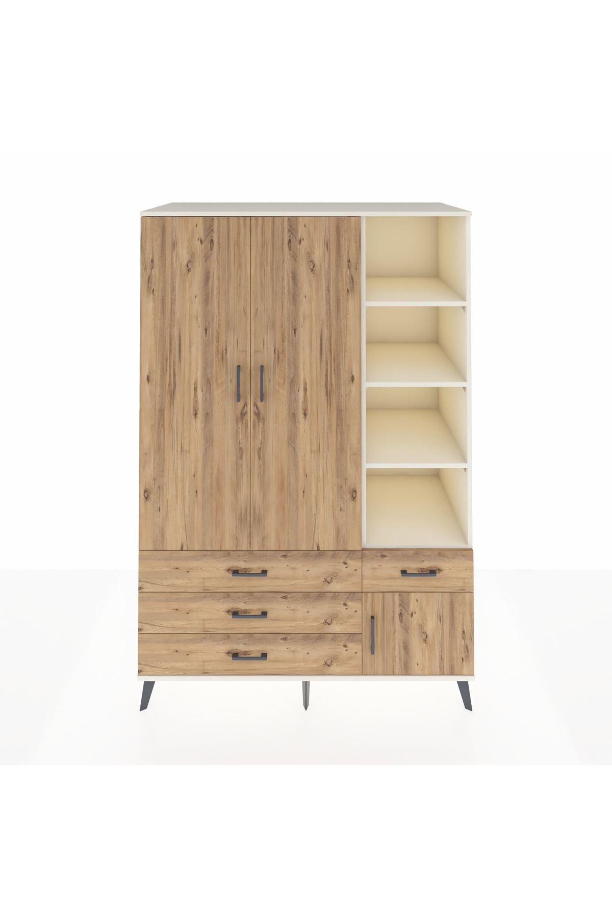 Kronos Dolap 5 Raflı 4 Çekmeceli Tek Askılı 132x59x195 Aytaşı-Çam/Çam