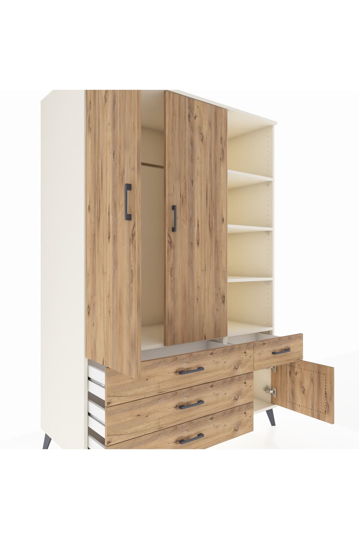 Kronos Dolap 5 Raflı 4 Çekmeceli Tek Askılı 132x59x195 Aytaşı-Çam/Çam