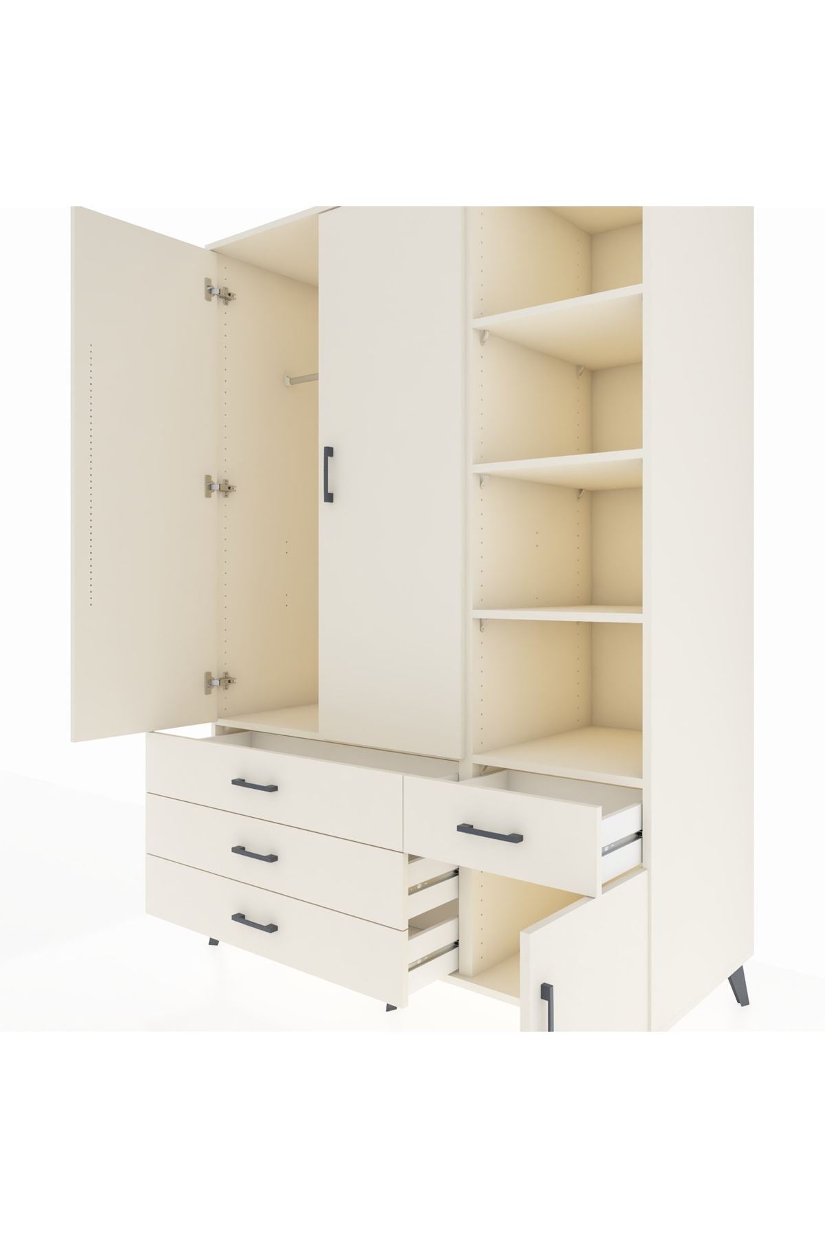 Kronos Dolap 5 Raflı 4 Çekmeceli Tek Askılı 132x59x195 Aytaşı-Aytaşı/Aytaşı