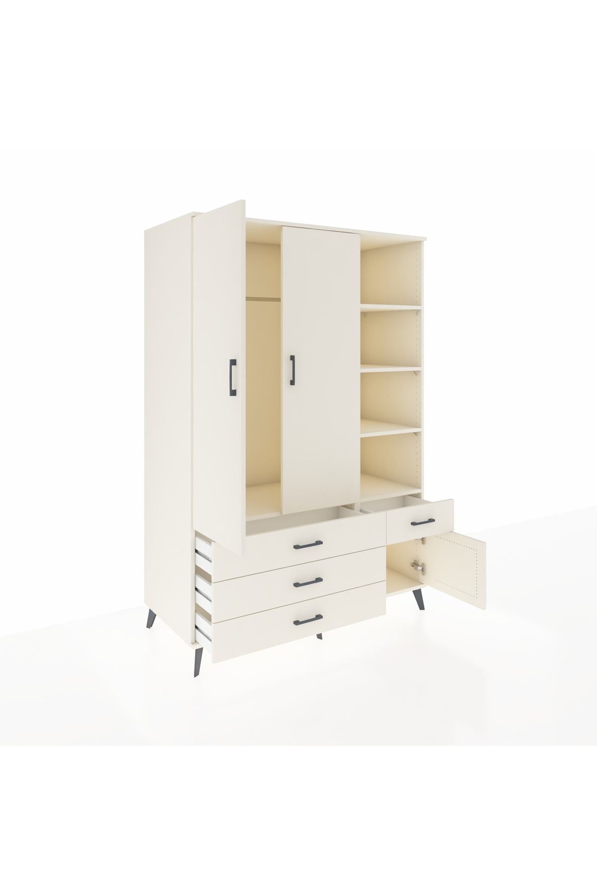 Kronos Dolap 5 Raflı 4 Çekmeceli Tek Askılı 132x59x195 Aytaşı-Aytaşı/Aytaşı