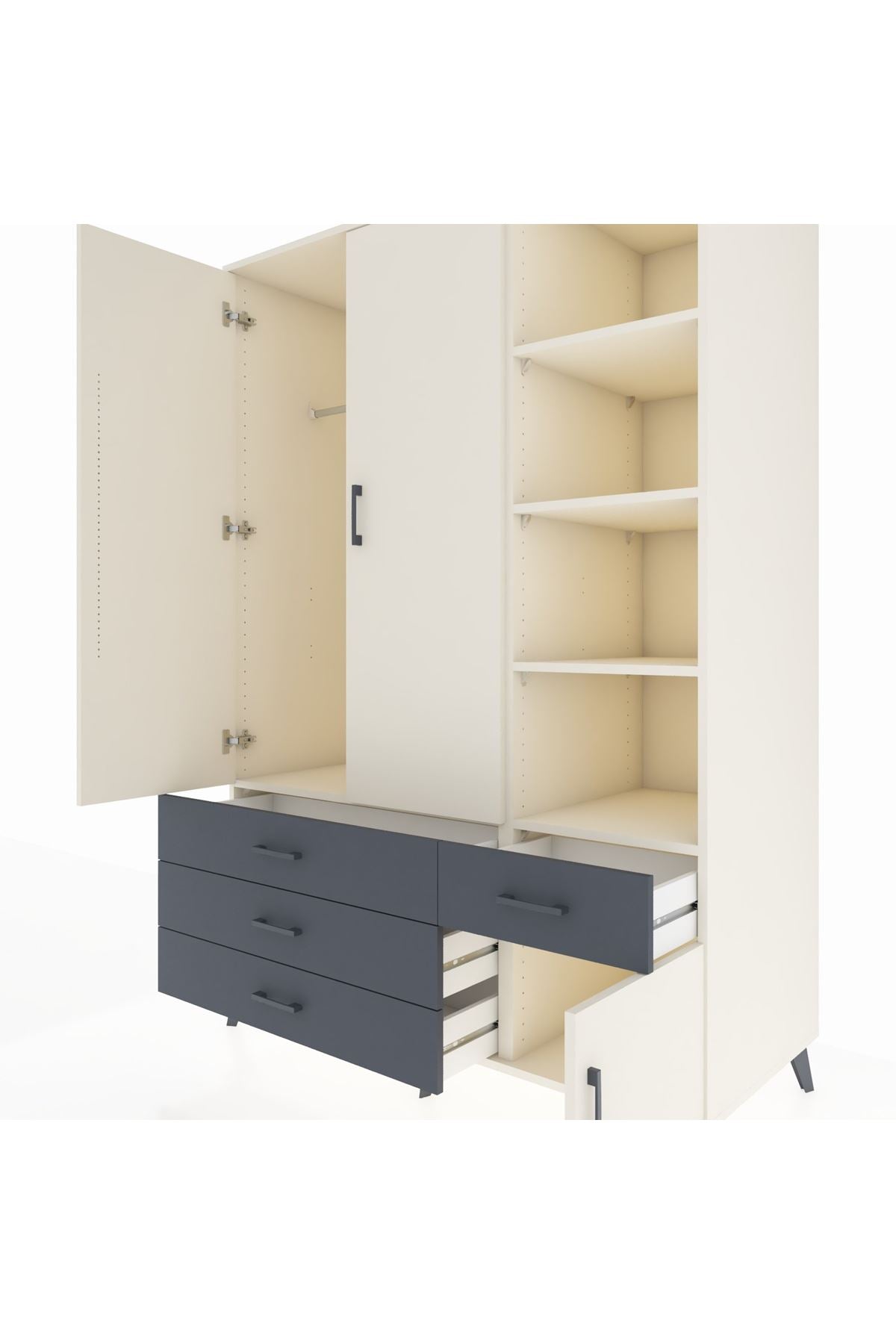 Kronos Dolap 5 Raflı 4 Çekmeceli Tek Askılı 132x59x195 Aytaşı-Aytaşı/Antrasit