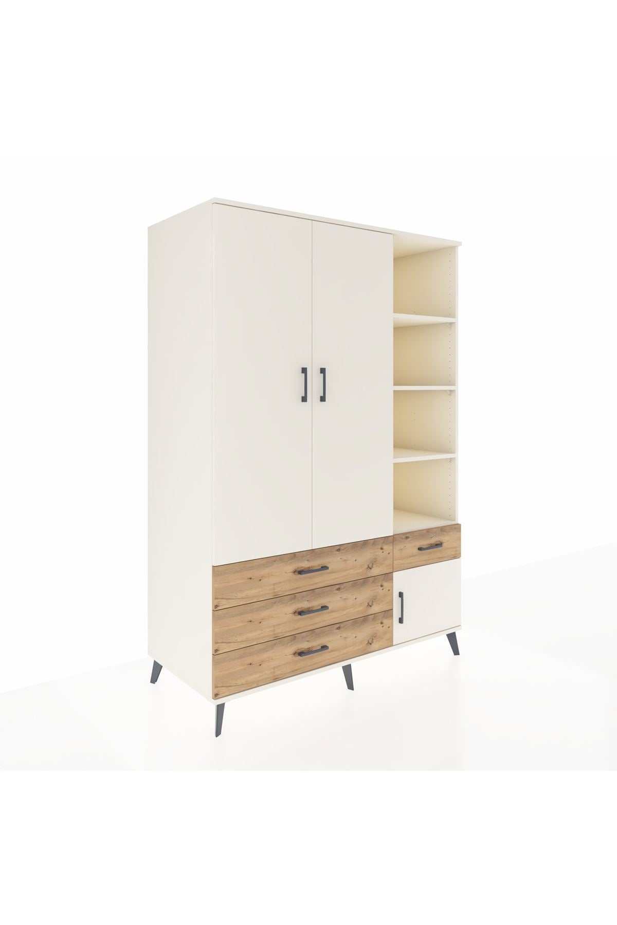 Kronos Dolap 5 Raflı 4 Çekmeceli Tek Askılı 132x59x195 Aytaşı-Aytaşı/Çam