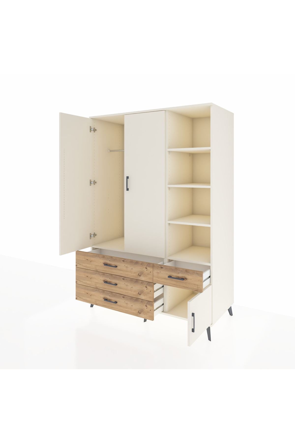 Kronos Dolap 5 Raflı 4 Çekmeceli Tek Askılı 132x59x195 Aytaşı-Aytaşı/Çam