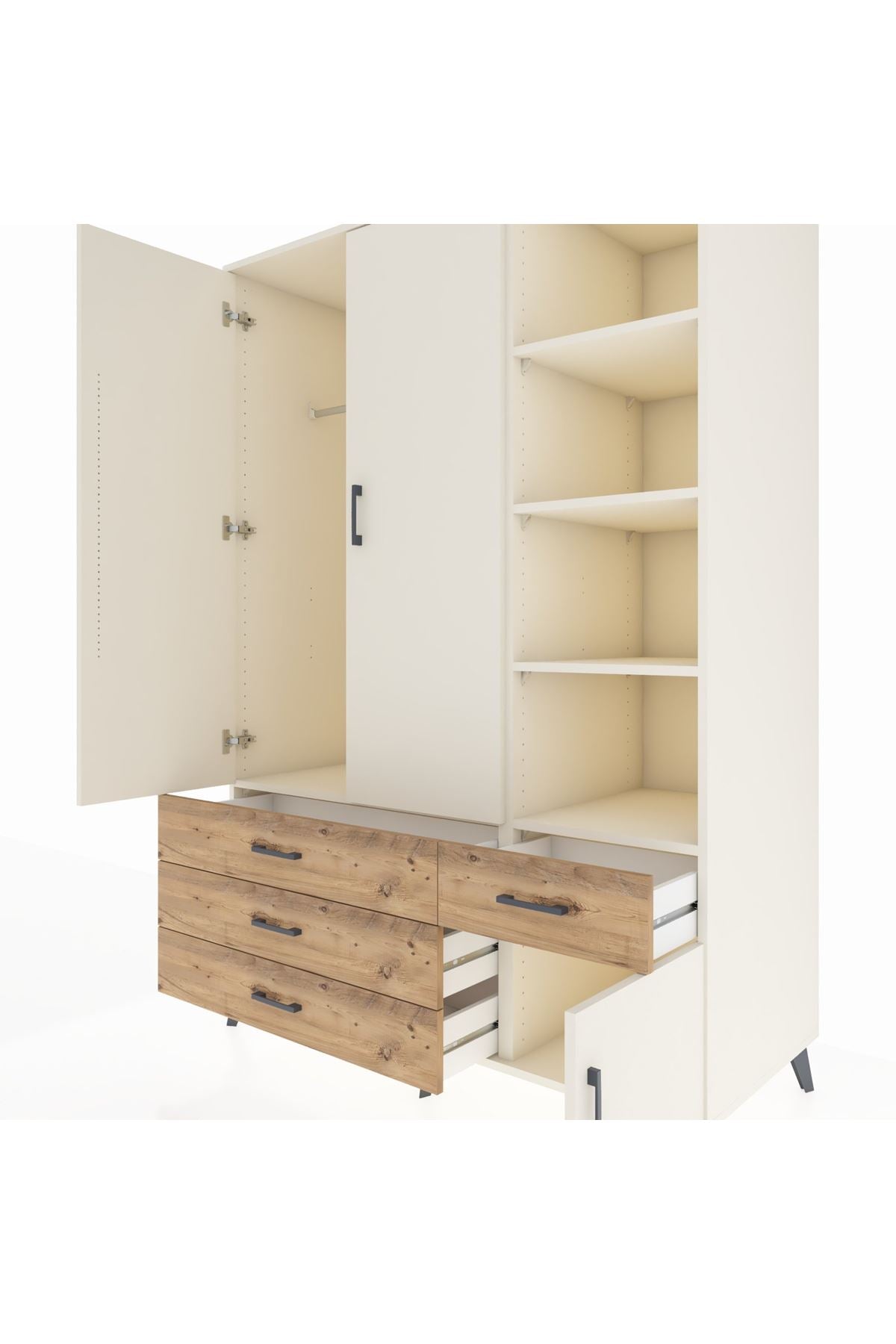 Kronos Dolap 5 Raflı 4 Çekmeceli Tek Askılı 132x59x195 Aytaşı-Aytaşı/Çam