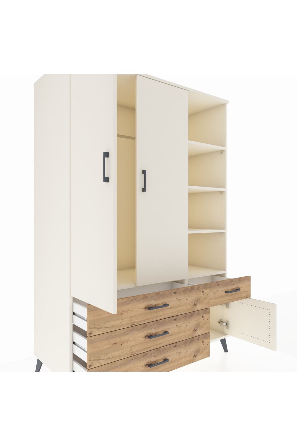 Kronos Dolap 5 Raflı 4 Çekmeceli Tek Askılı 132x59x195 Aytaşı-Aytaşı/Çam