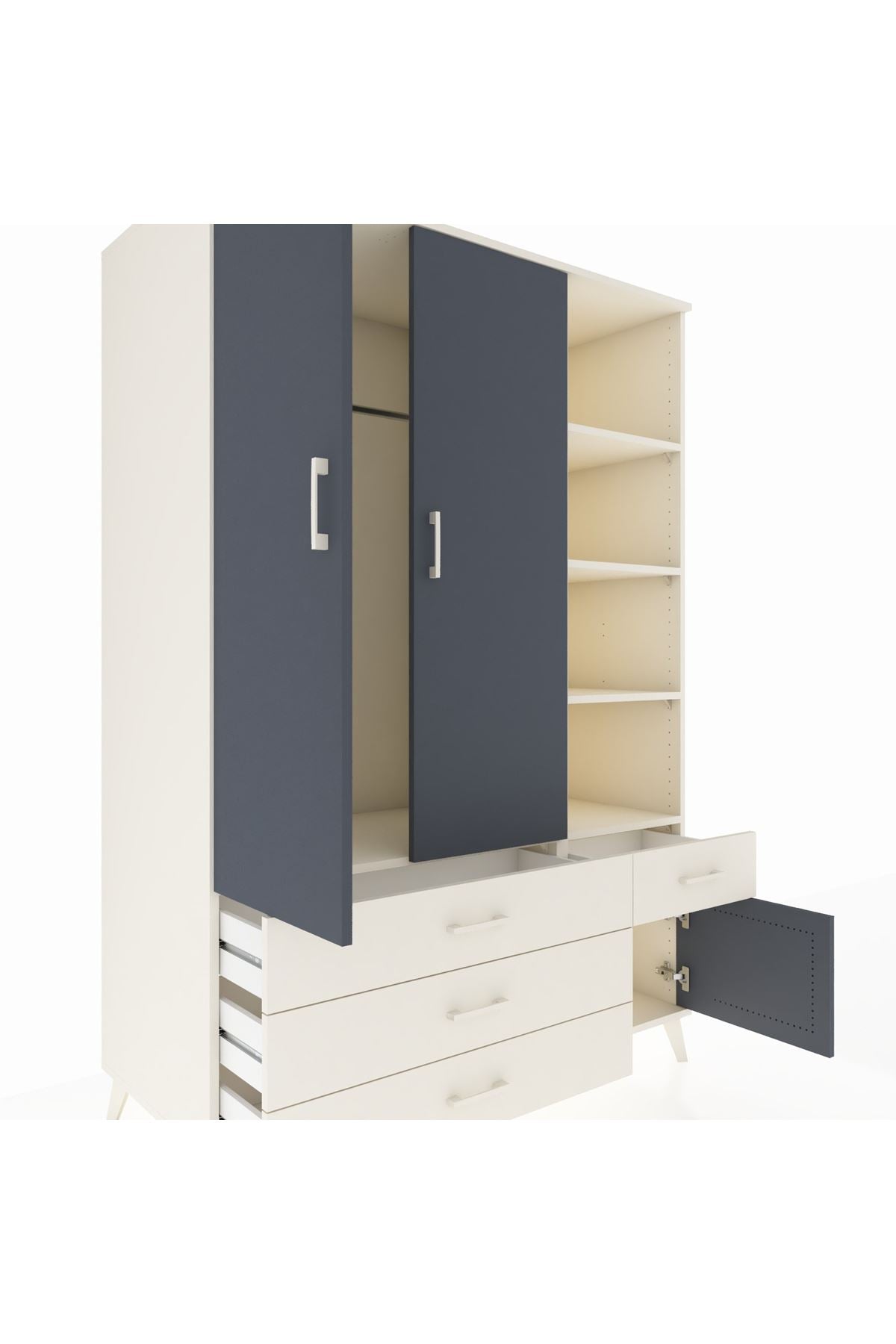 Kronos Dolap 5 Raflı 4 Çekmeceli Tek Askılı 132x59x195 Aytaşı-Antrasit/Aytaşı