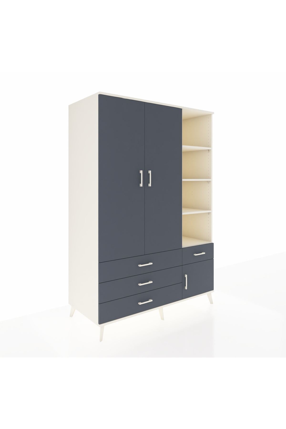 Kronos Dolap 5 Raflı 4 Çekmeceli Tek Askılı 132x59x195 Aytaşı-Antrasit/Antrasit