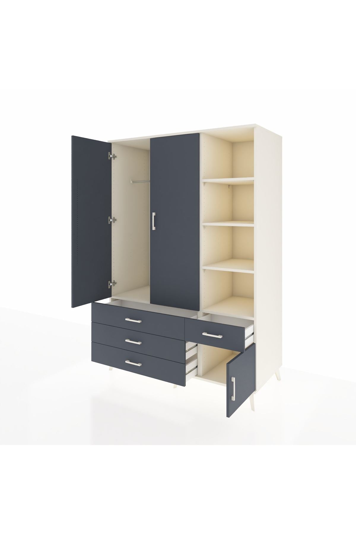 Kronos Dolap 5 Raflı 4 Çekmeceli Tek Askılı 132x59x195 Aytaşı-Antrasit/Antrasit