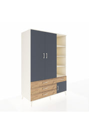 Kronos Dolap 5 Raflı 4 Çekmeceli Tek Askılı 132x59x195 Aytaşı-Antrasit/Çam